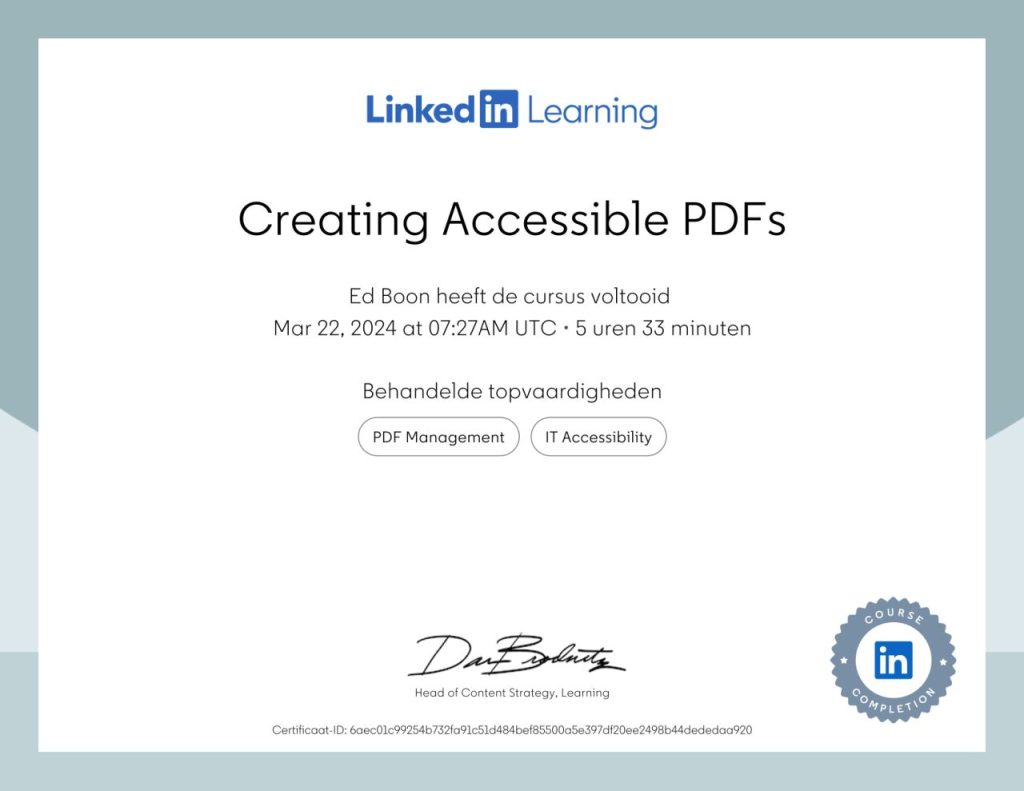 Certificaat Create Accessible PDF's