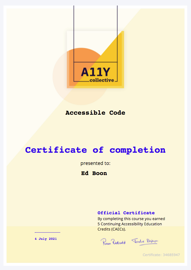 Certificaat Accessible code