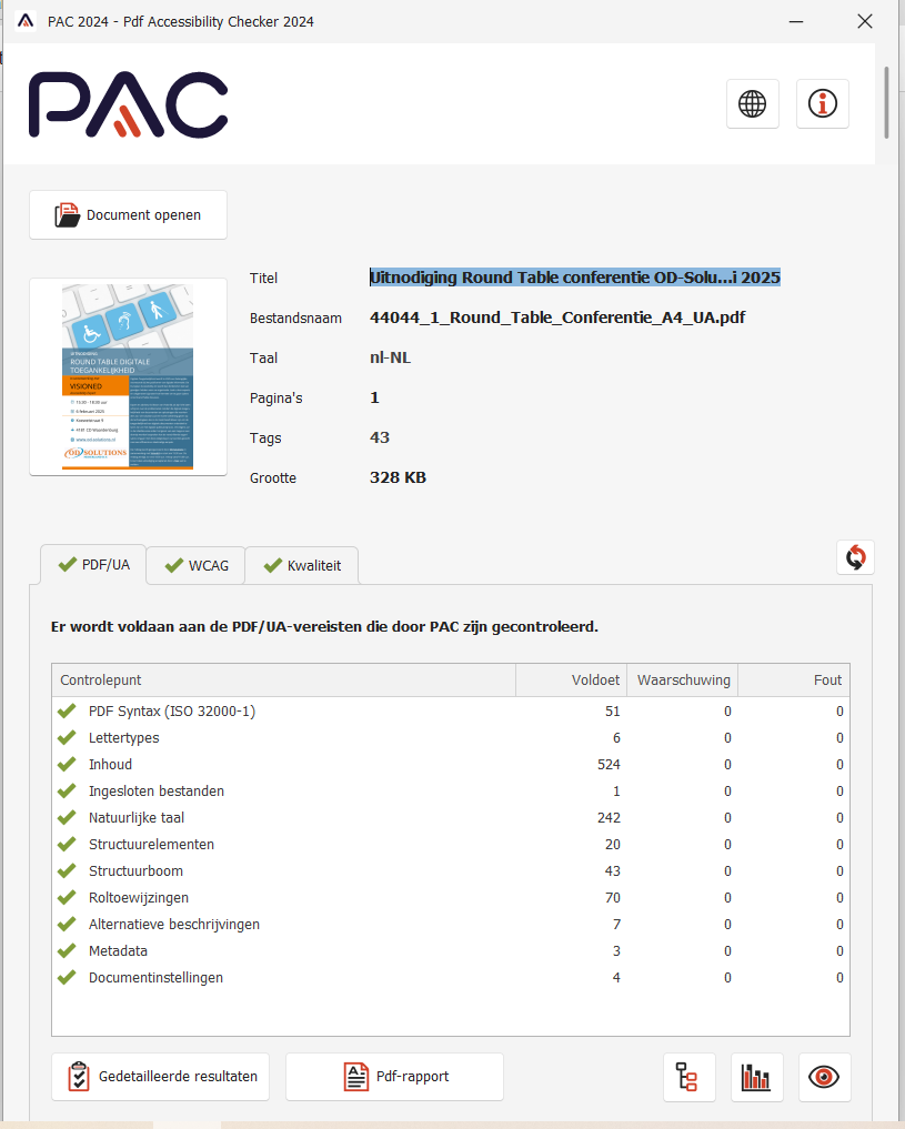Test PAC Checker met 3 groene vinkjes