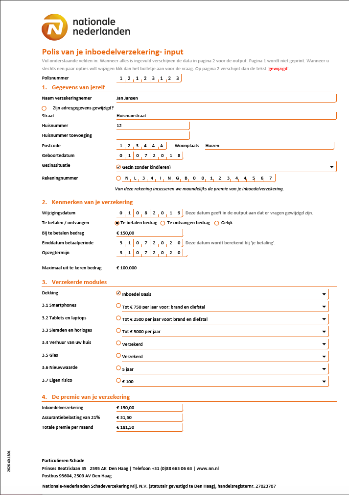 Stap 1: Vul het formulier in voor de in boedelverzekering van Nationale Nederlanden