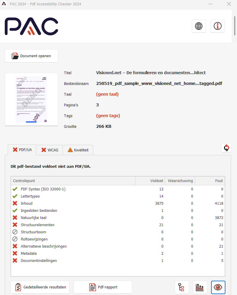 PAC checker of the not tagged pdf