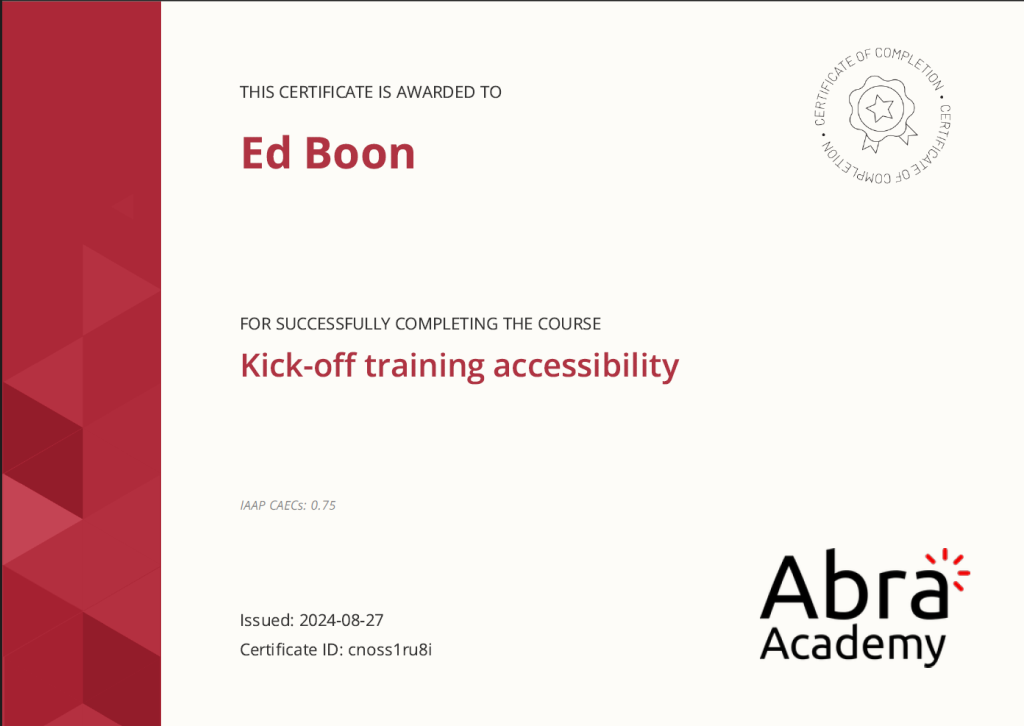 Certificaat Kick off training Accessibility