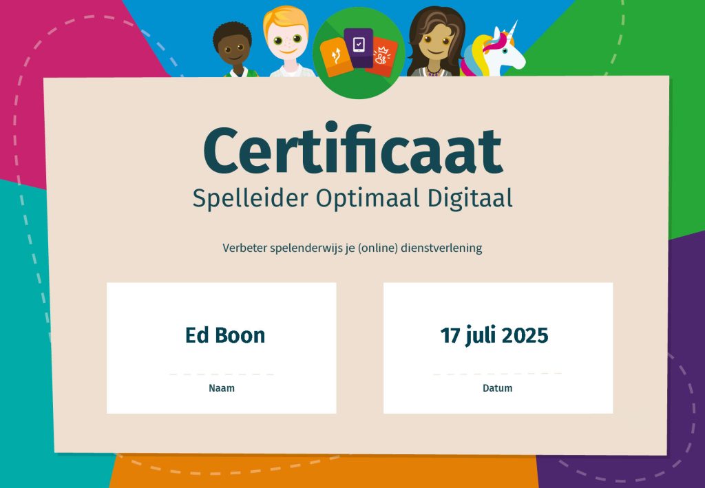 certificaat Ed Boon Spelleider Optimaal Digitaal