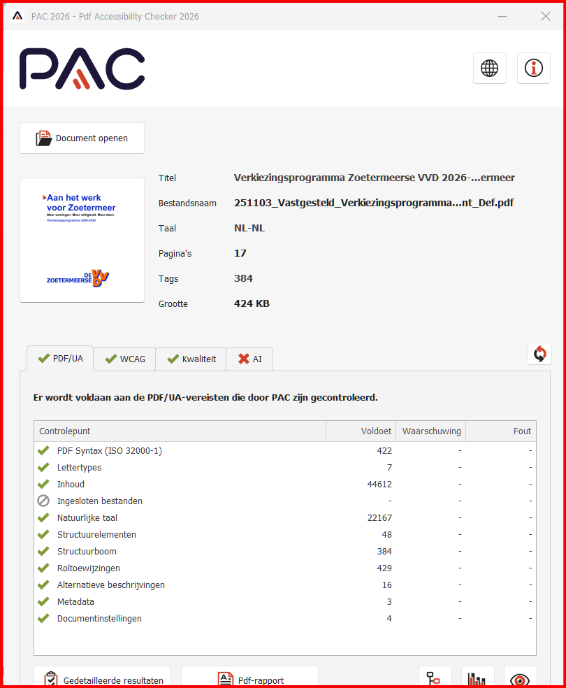 PAC checker volledig toegankelijk